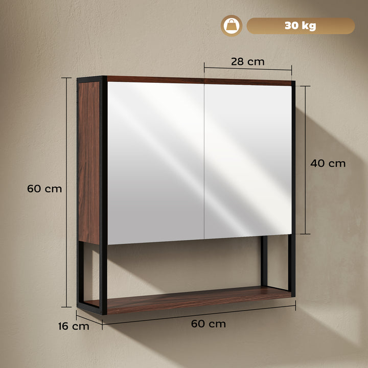 Bathroom Mirror Cabinet with Soft-Close Doors and Adjustable Shelf - Natural Wood Finish