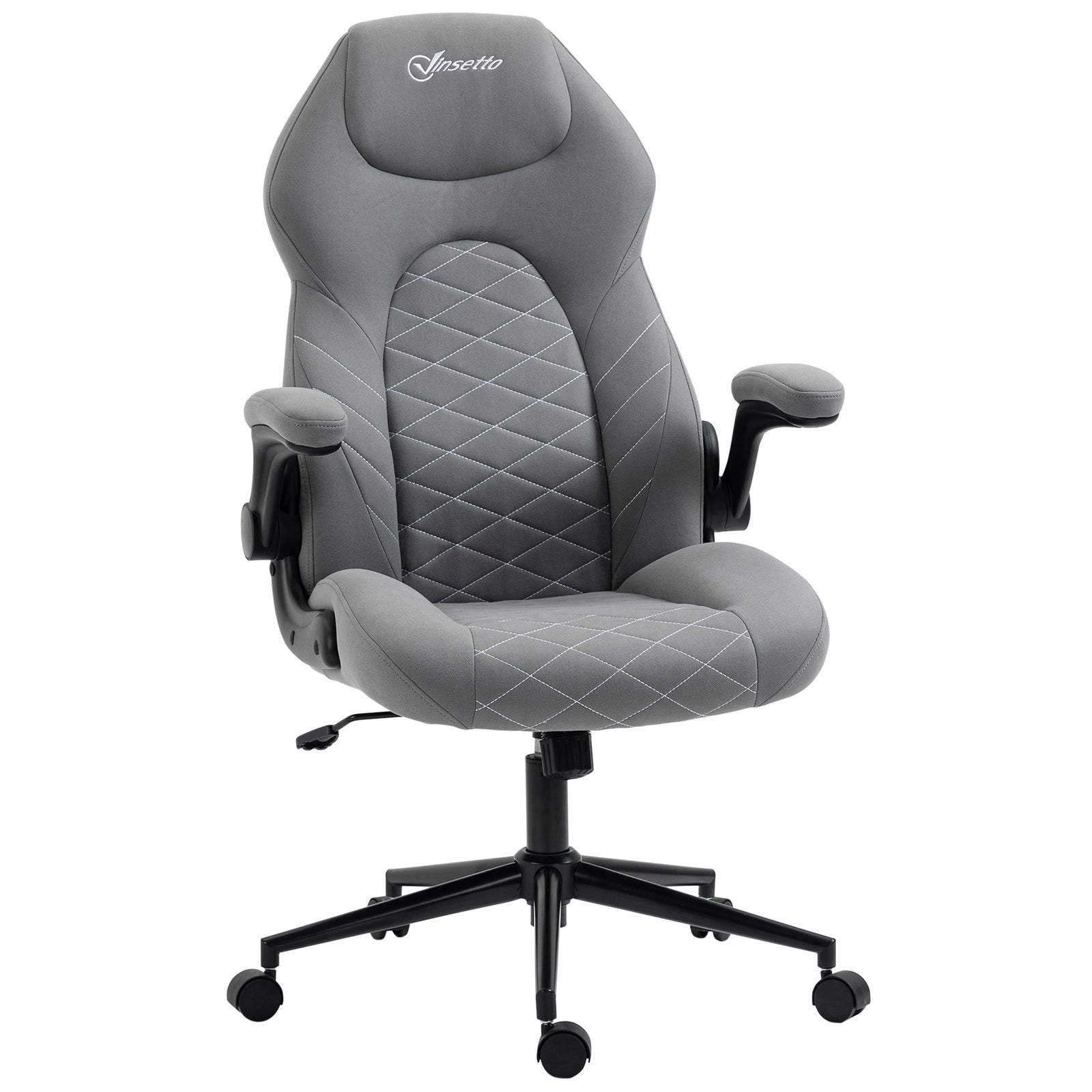 Home Office Desk Chair, Computer Chair with Flip Up Armrests, Swivel Seat and Tilt Function, Light Grey