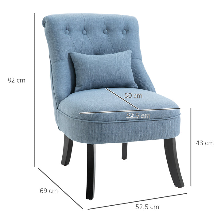 Fabric Single Sofa, Tub Chair, Upholstered Bedroom Chair with Pillow, Solid Wood Leg for Home, Living Room, Dining Room, Set of 2, Blue
