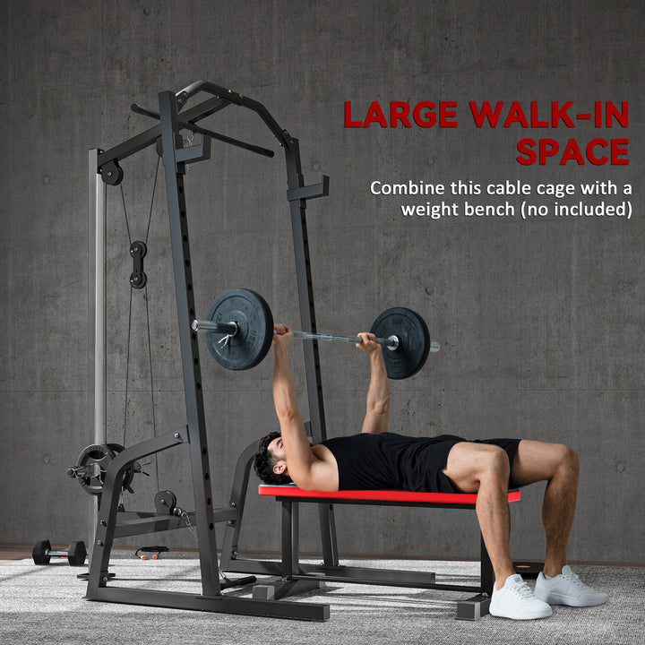 Power Cage Power Rack with 15-Level Squat Rack, Cable Pulley System, Pull up Stand and Push up Stand