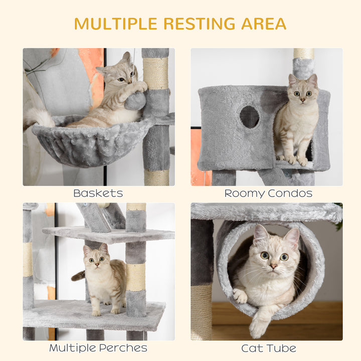 PawHut Floor to Ceiling Cat Tree for Indoor Cats 240-260cm Adjustable Height Light Grey | Aosom UK