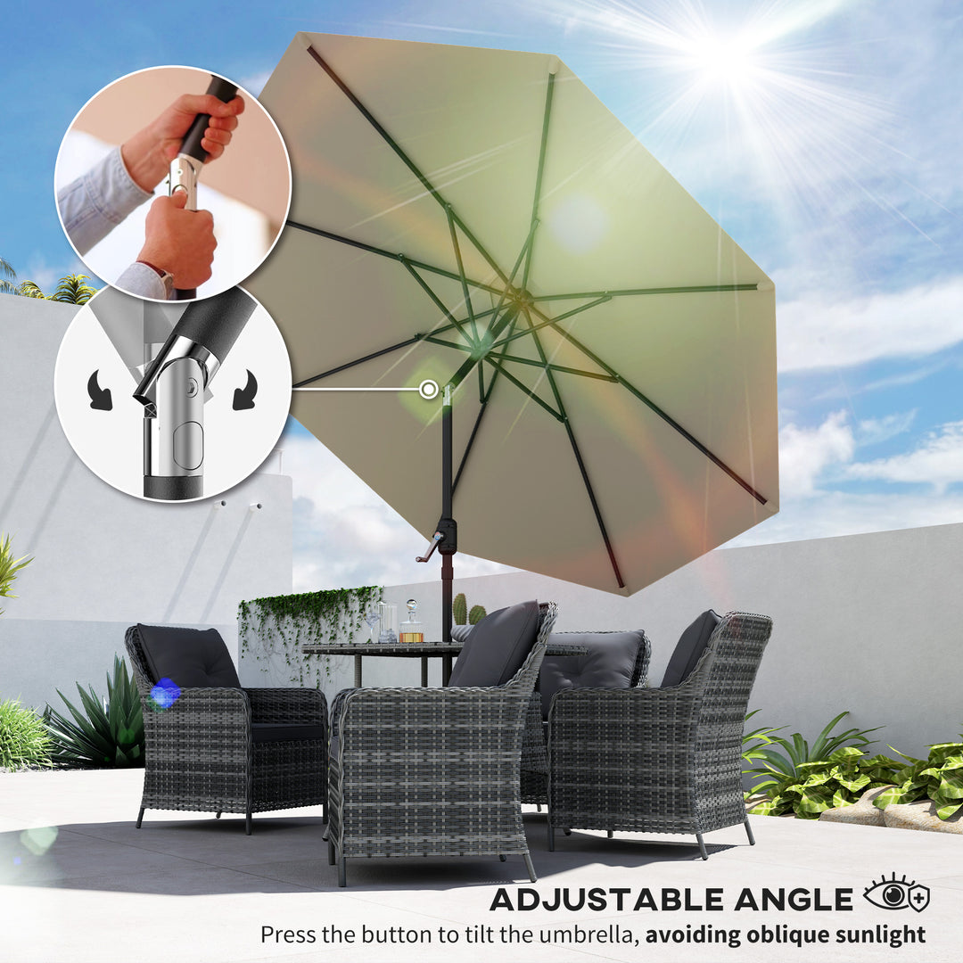2.6M Garden Parasol Umbrella with Tilt and Crank, Outdoor Sun Parasol Sunshade Shelter with Aluminium Frame, Light Grey