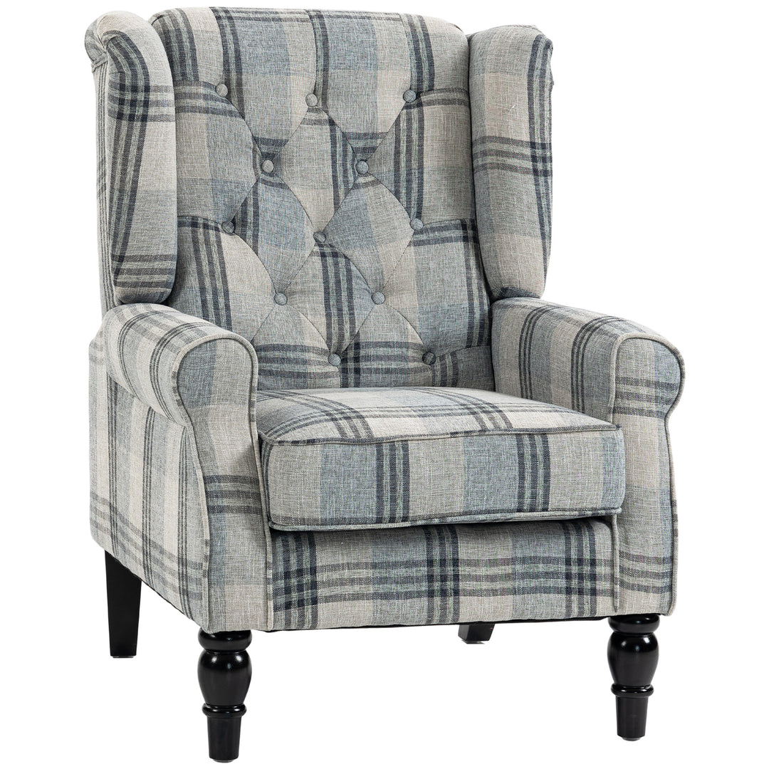 Faux Linen Armchair with Thick Spring Cushion, Wingback Accent Chair w