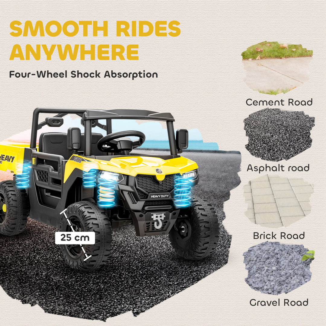Kids Ride on Car, 12V Electric Kids UTV with Electric Dump Bed, 4-Wheel Suspension for 3-8 Years