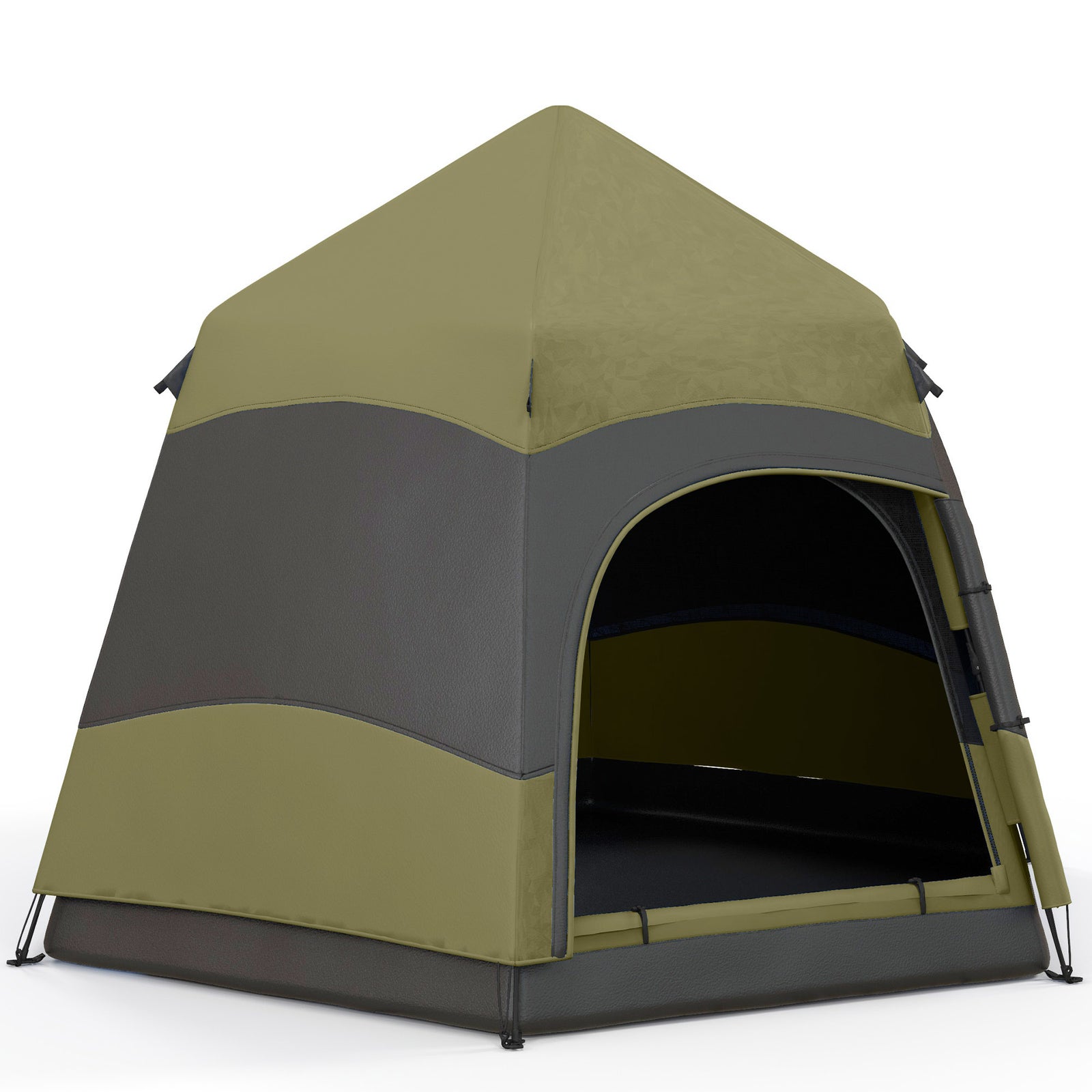 Six Man Hexagon Camping Tent with Hang Hook and Carry Bag - Dark Green and Light Grey