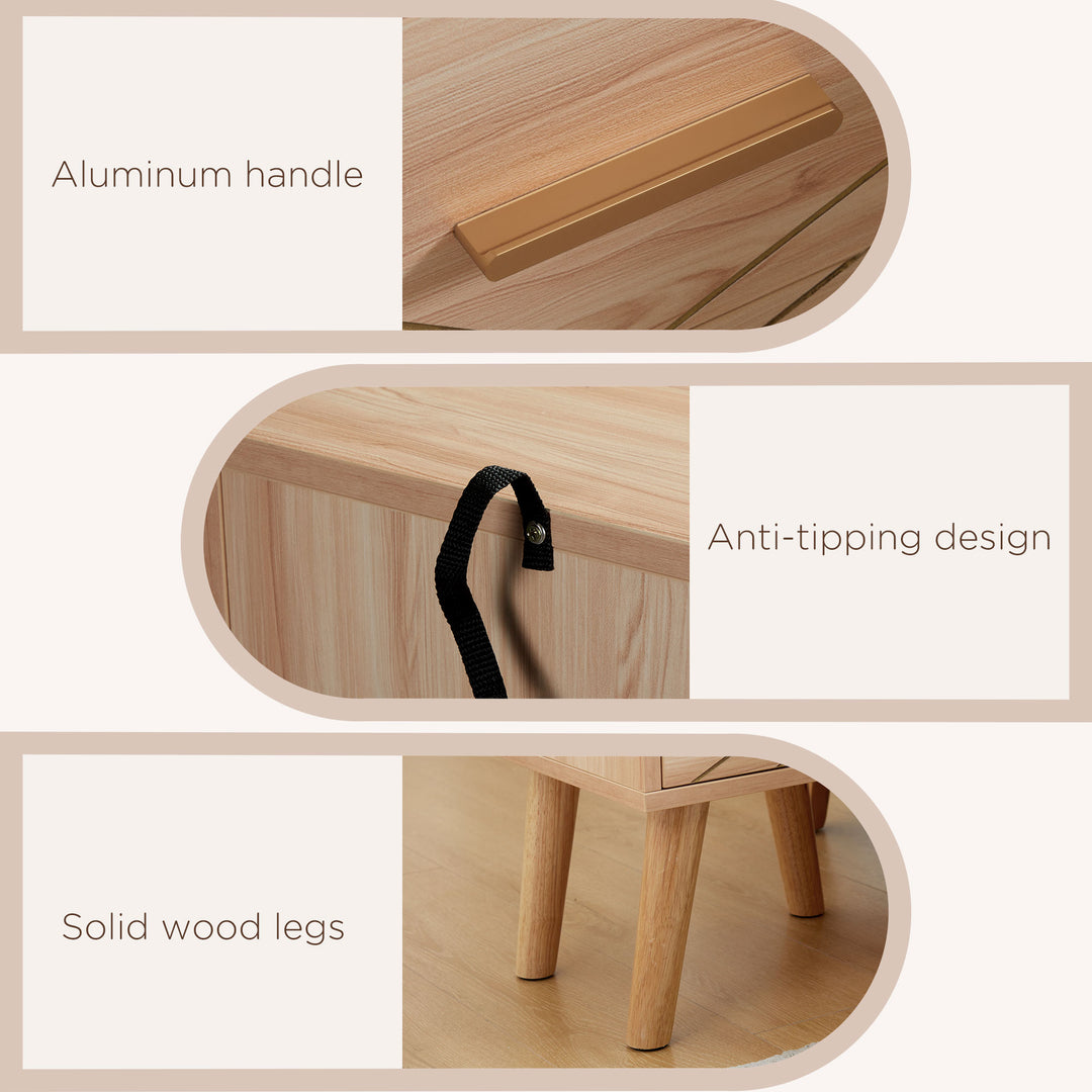 2-Piece Scandinavian Bedside Tables with Drawers, Bedside Cabinets with Wood Legs, Natural