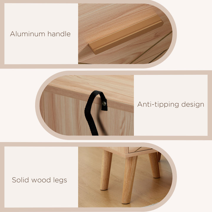 2-Piece Scandinavian Bedside Tables with Drawers, Bedside Cabinets with Wood Legs, Natural