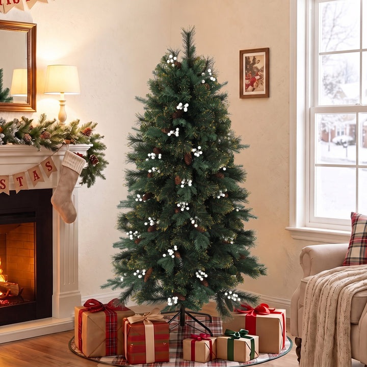 5ft Artificial Christmas Tree, Fir Hinged Xmas Tree with 490 Branch - view 2