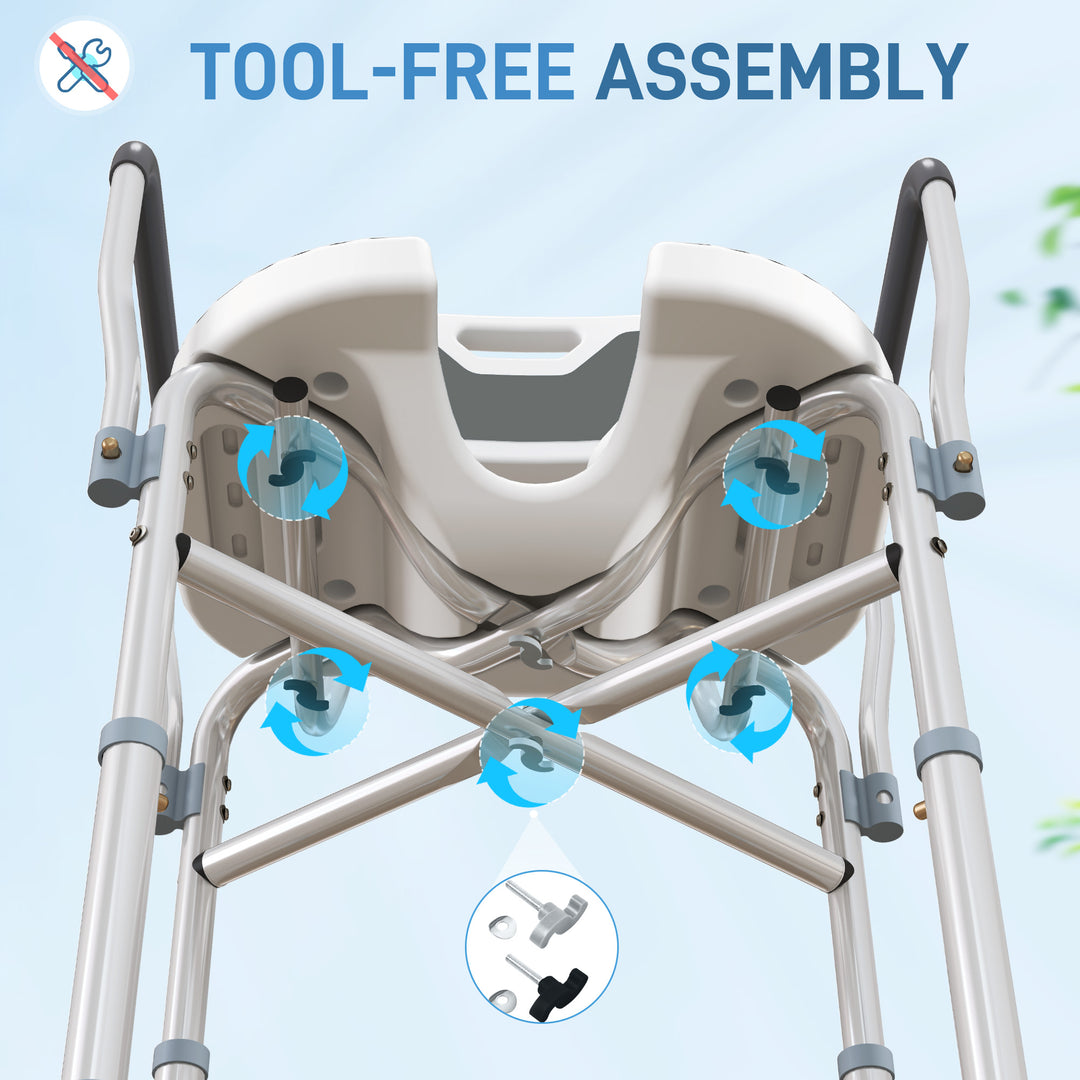 Shower Chair with Upgraded U-shaped Seat and Reinforced Crossbars, Height Adjustable Padded Bath Chair with Non-slip Feet for Elderly Seniors Disabled Handicap, Tool-Free Assembly, Grey