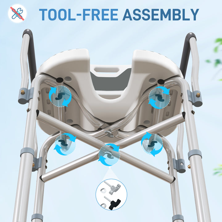 Shower Chair with Upgraded U-shaped Seat and Reinforced Crossbars, Height Adjustable Padded Bath Chair with Non-slip Feet for Elderly Seniors Disabled Handicap, Tool-Free Assembly, Grey