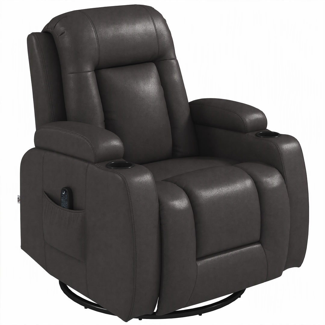 PU Leather Recliner Chair, Recliner Armchair with Extended Footrest, Cup Holders and Side Pockets - Dark brown