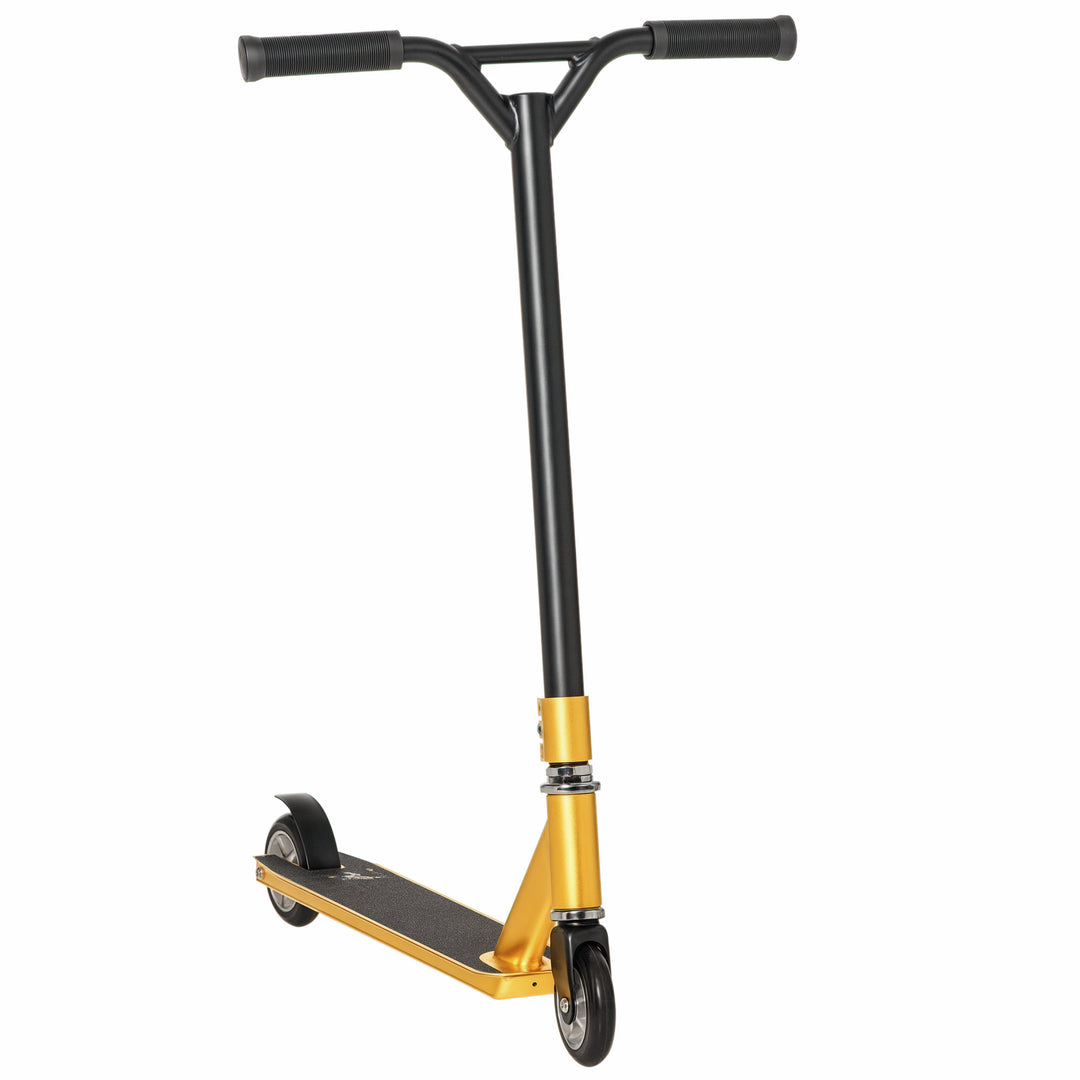 Stunt Scooter, 360° Entry Level Tricks Scooter w/ Lightweight Aluminium Deck and ABEC 7 Bearing, For Age 14+ Beginners - Gold Tone