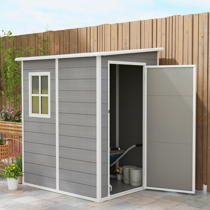 Outsunny Garden Storage Shed, 4'x5' Lean-to Shed with Window, Vent, Lockable Door & Plastic Roof, Grey