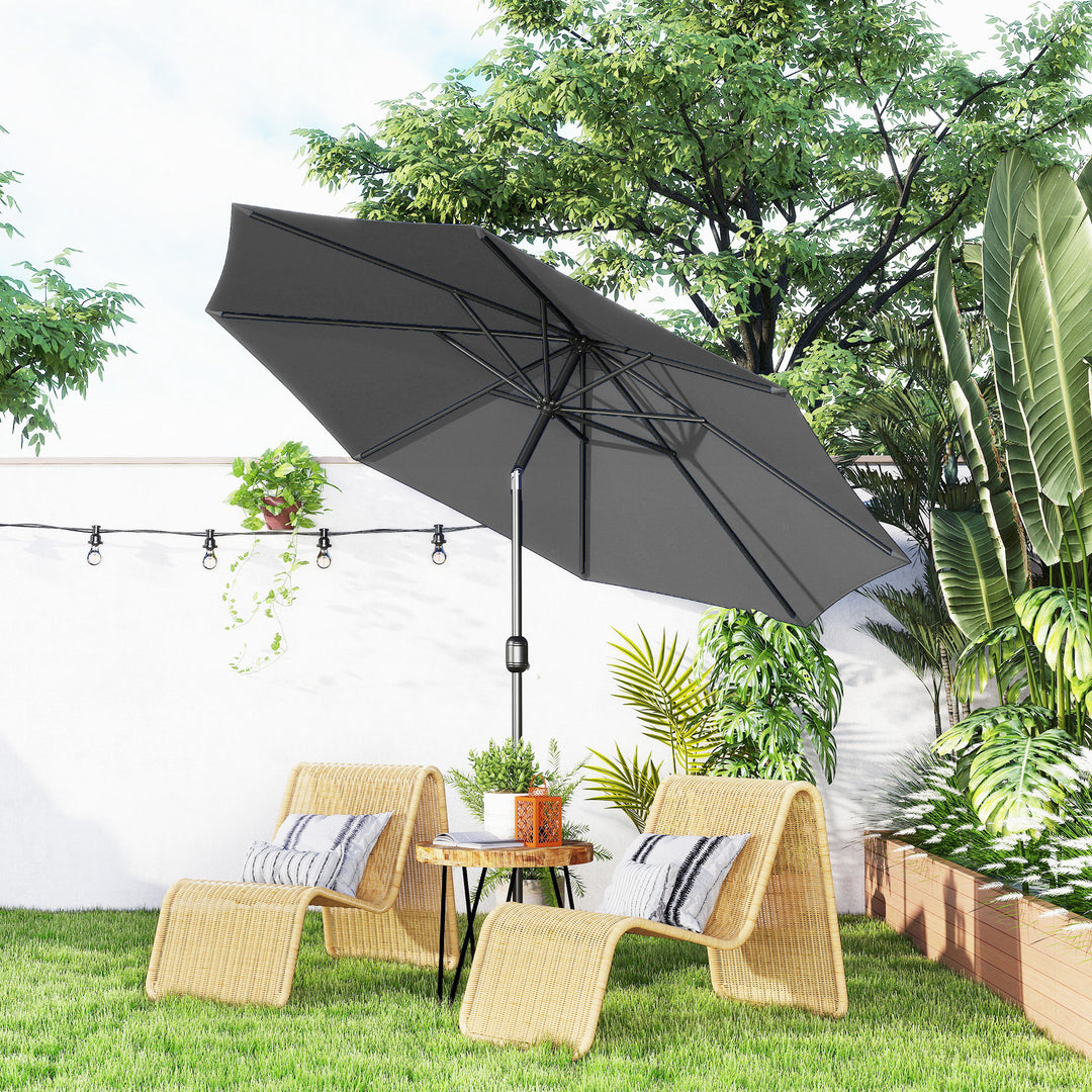 MCL 3(m) Tilting Parasol Garden Umbrellas, Outdoor Sun Shade with 8 Ribs, Tilt and Crank Handle for Balcony, Bench, Garden, Dark Grey