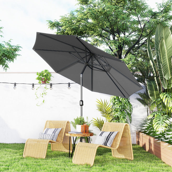 MCL 3(m) Tilting Parasol Garden Umbrellas, Outdoor Sun Shade with 8 Ribs, Tilt and Crank Handle for Balcony, Bench, Garden, Dark Grey