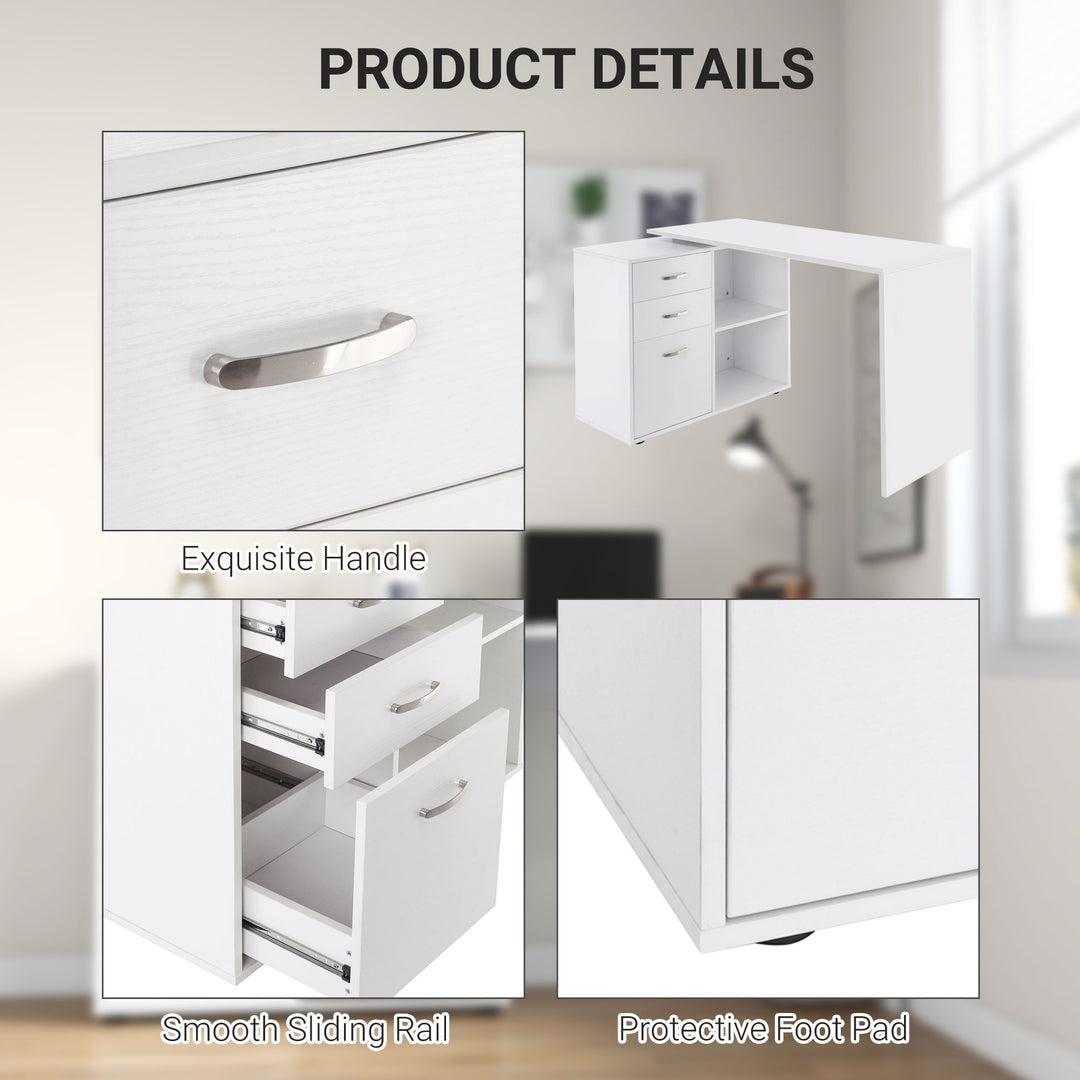 L Shaped Computer Desk, Reversible Home Office Desk with Drawers, File Cabinet and Storage Shelves, Study Table, 117 x 83.5 x 76cm, White