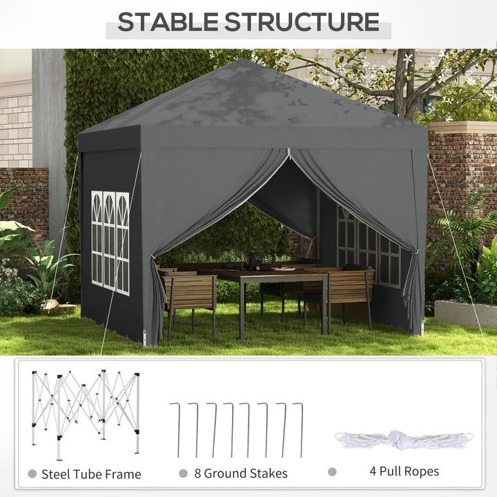 Outsunny 3 x 3 Meters Pop Up Water Resistant Gazebo Wedding Camping Party Tent Canopy Marquee with Carry Bag and 2 Windows, Grey