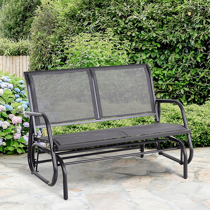 2-Person Outdoor Glider Bench Patio Double Swing Gliding Chair Loveseat w/Power Coated Steel Frame for Garden Patio Porch, Grey