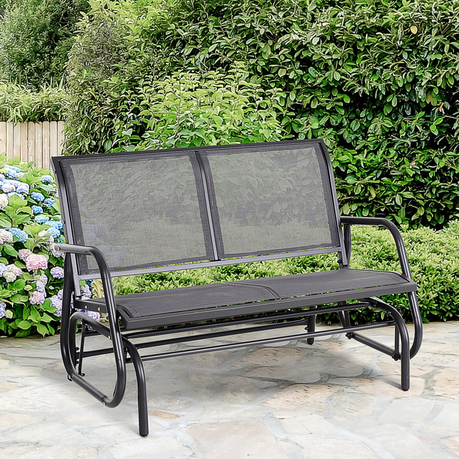 2-Person Outdoor Glider Bench Patio Double Swing Gliding Chair Loveseat w/Power Coated Steel Frame for Garden Patio Porch, Grey