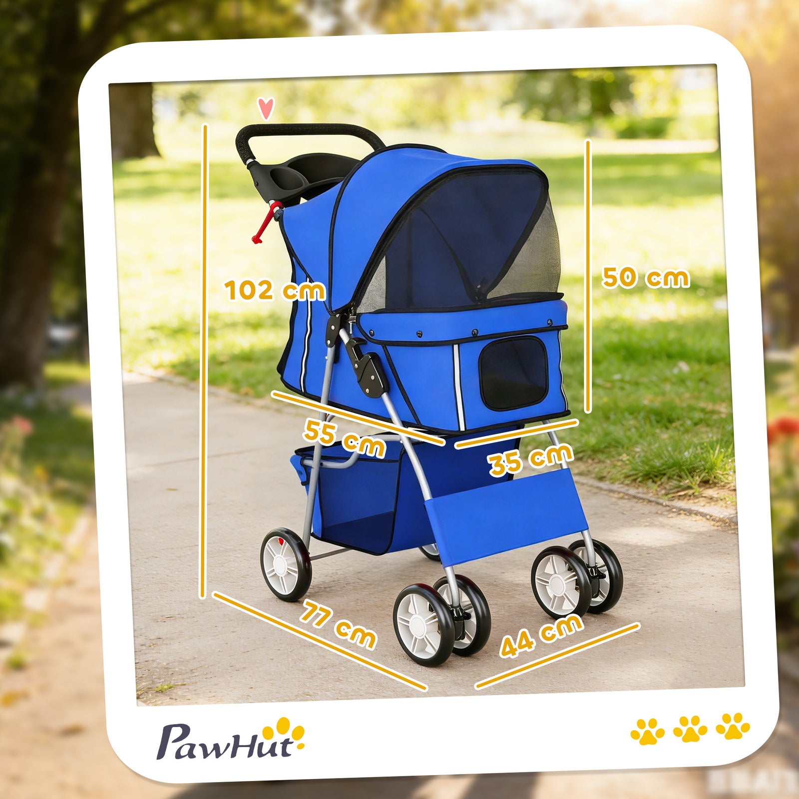 Dog Pram, Pet Stroller with Reflective Strips, Foldable Cat Stroller w