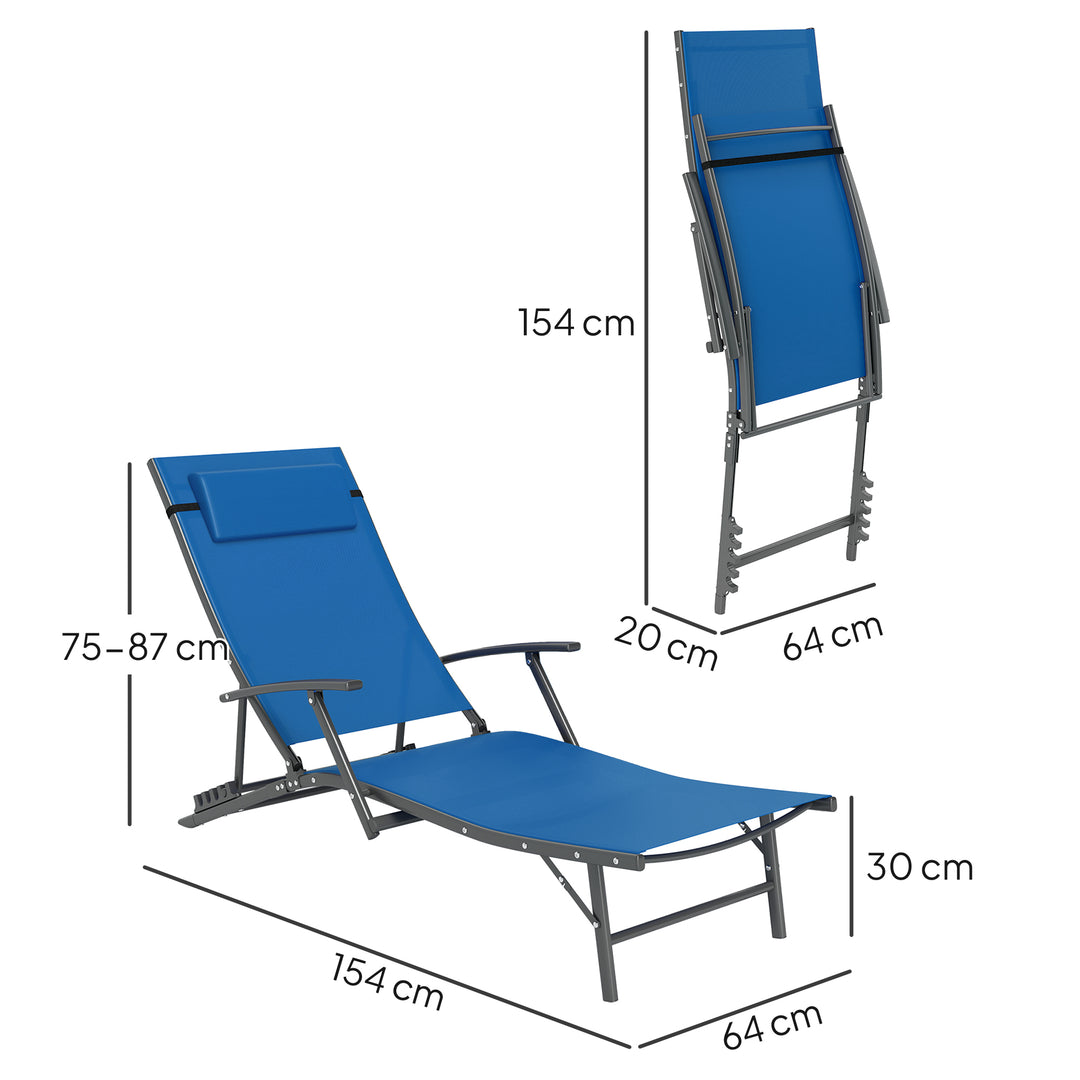 Set of Two Adjustable Back Sun Loungers - Blue