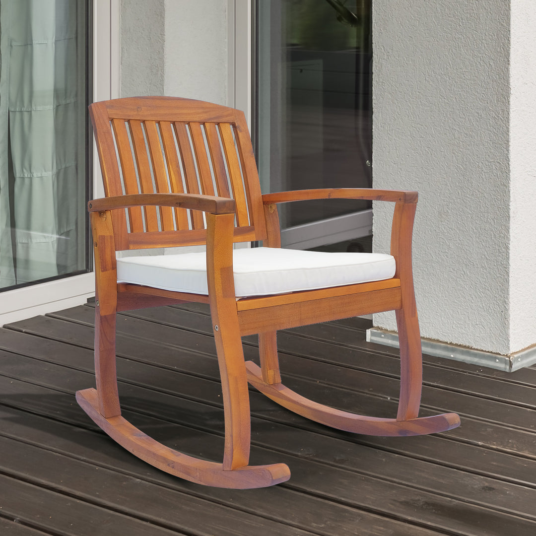 Outsunny Rocking Chair, Acacia Wood, Indoor/Outdoor Use with Cushion, Traditional Design