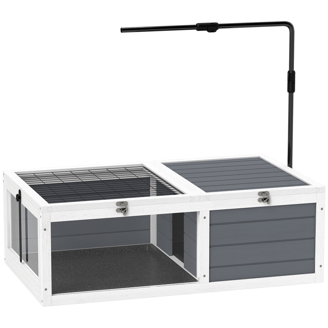 Tortoise Table with Adjustable Lamp Holder, Wooden Tortoise House w/ Openable Lids, Pull-Out Trays - Grey