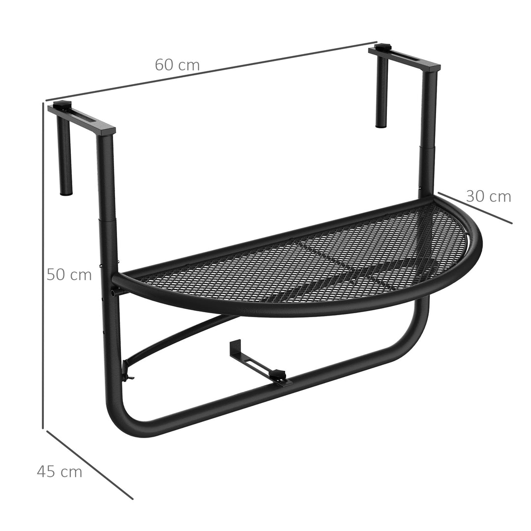 Outsunny Semi-Circular Attachable Balcony Hanging Coffee Table Adjustable Side Metal Table | Aosom UK