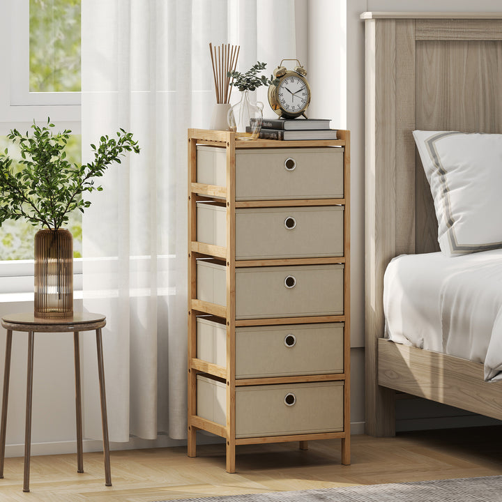 Chest of Drawers, 5 Fabric Drawers Narrow Dresser with Bamboo Frame, C