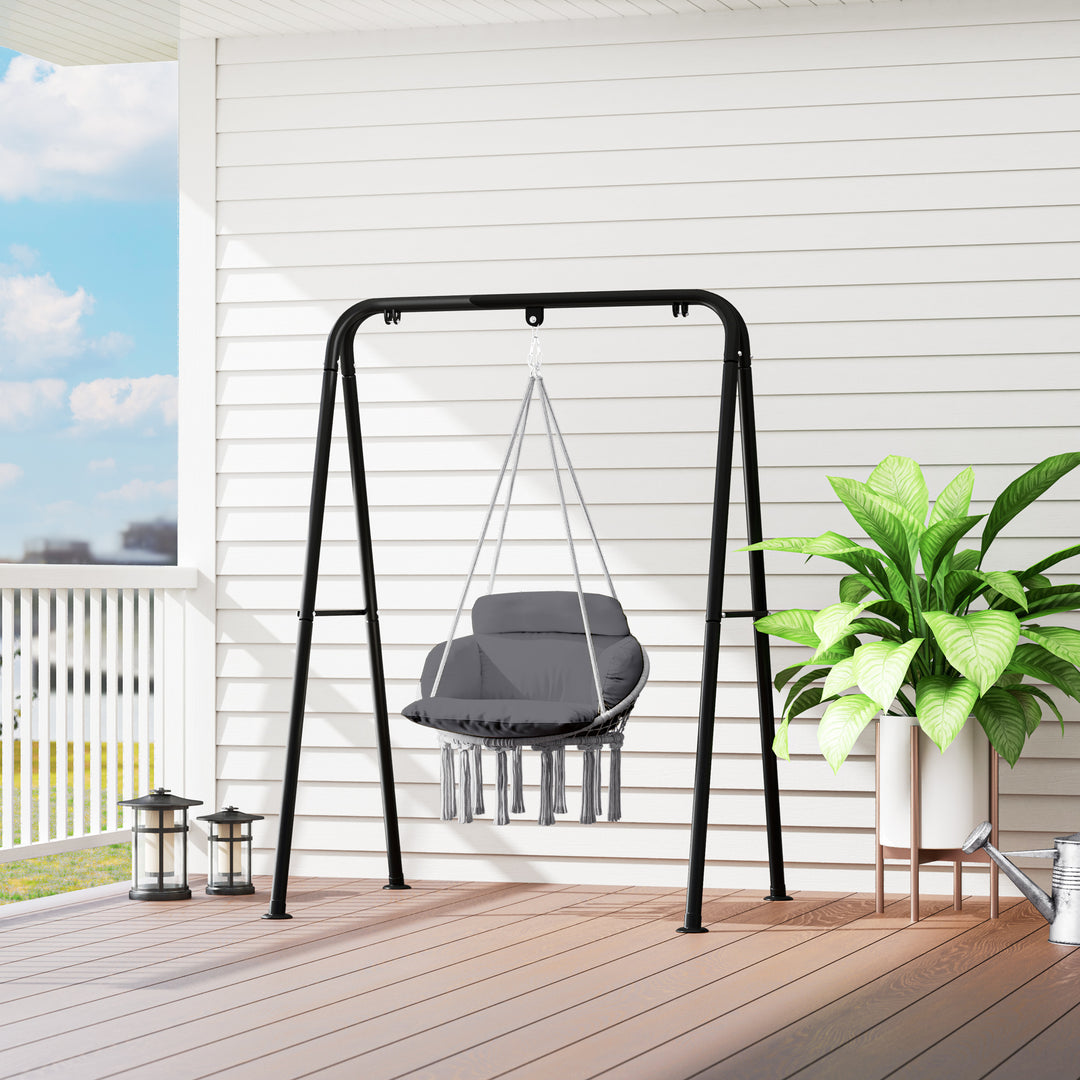 Hanging Chair Outdoor Hammock Chair with Soft Cushion, Cotton Rope Boho Style Swing Chair, Hanging Garden Swing Seat for Indoor Outdoor, Dark Grey