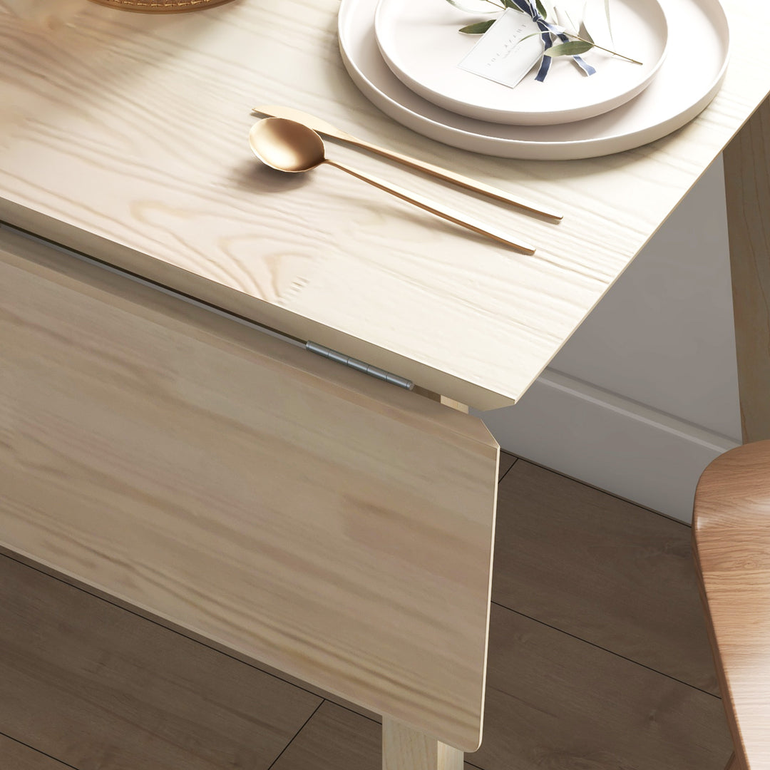 Solid Wood Folding Dining Table, Drop Leaf Table for 2-4 People, Rectangle Kitchen Table for Small Space, Natural Wood Finish