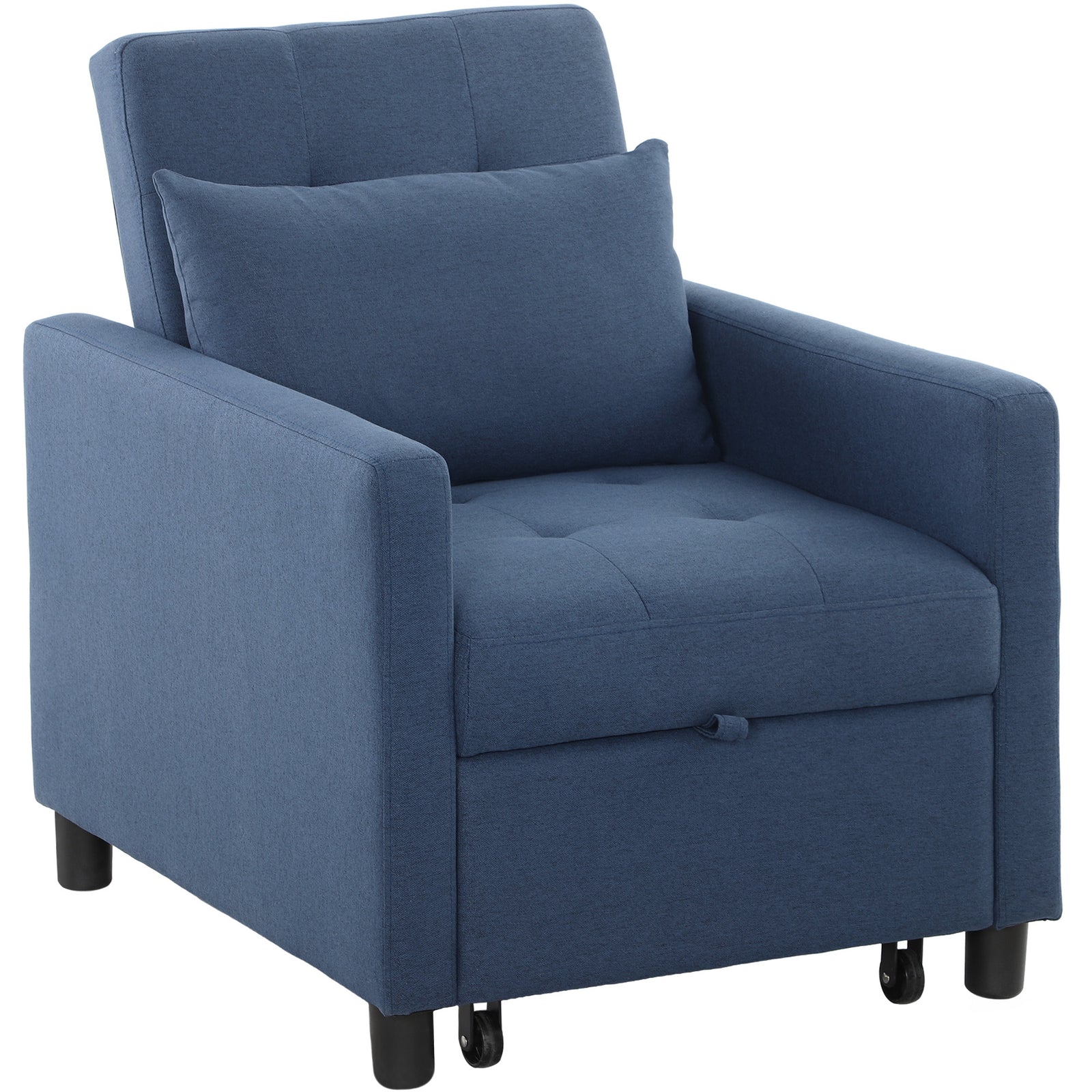 3-In-1 Chair Bed, Convertible Sleeper Chair with Adjustable Backrest, Pillow and Footrest for Living Room, Blue