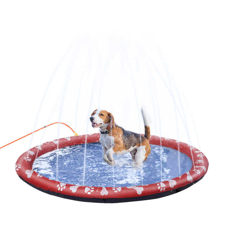 PawHut 150cm Splash Pad Sprinkler for Pets Dog Bath Pool Water Game Mat Toy Non-slip Outdoor Backyard Red | Aosom UK