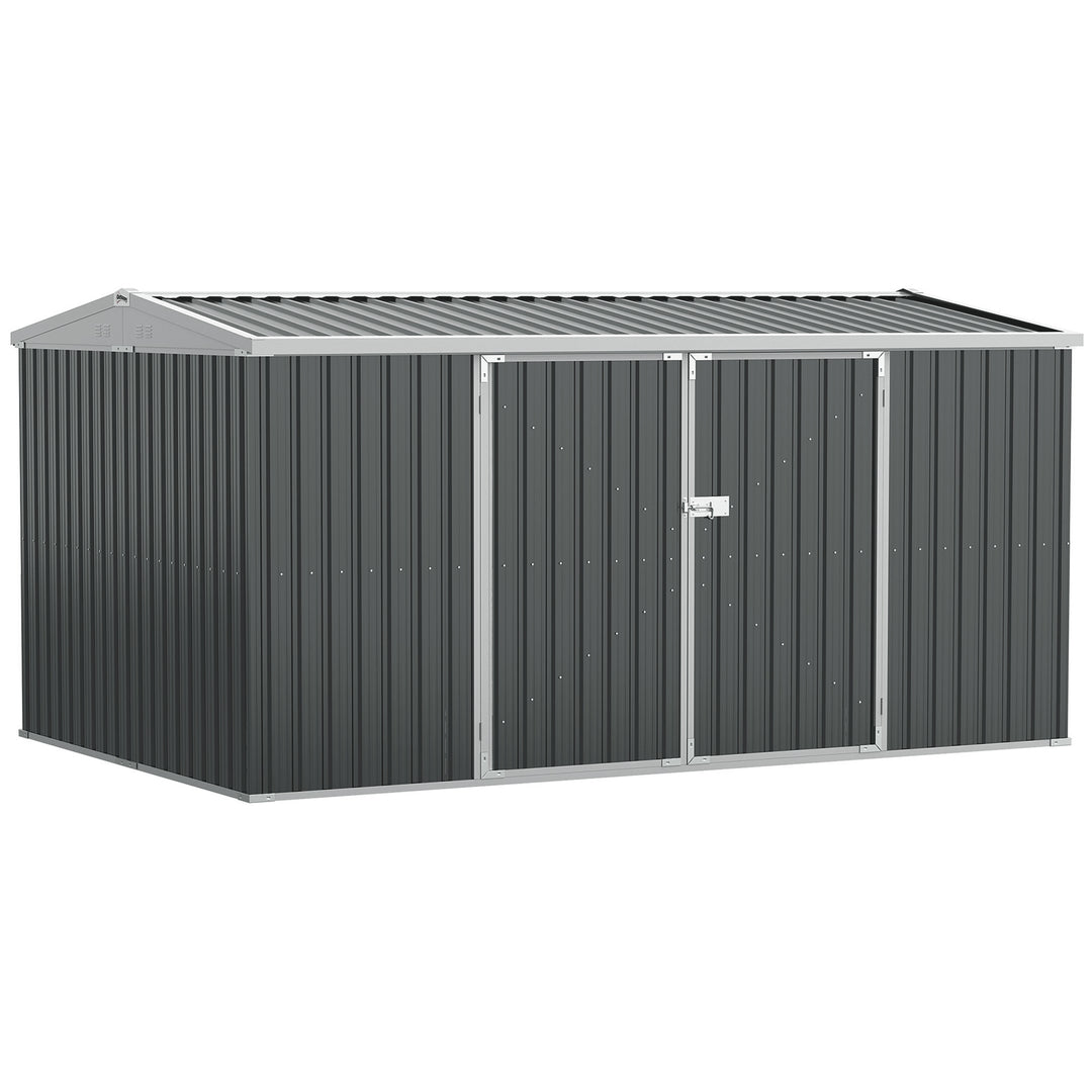 MCL 14 x 8ft Outdoor Garden Metal Storage Shed with Lockable Door, Tool Storage Box for Garden, Patio and Lawn, Grey