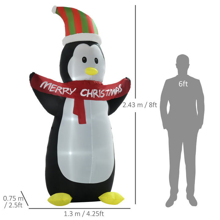 8ft Inflatable Penguin & Christmas Banner Decoration w/ Inner LED Lights Indoor Outdoor Weather-Resistant Shell Fun Cute