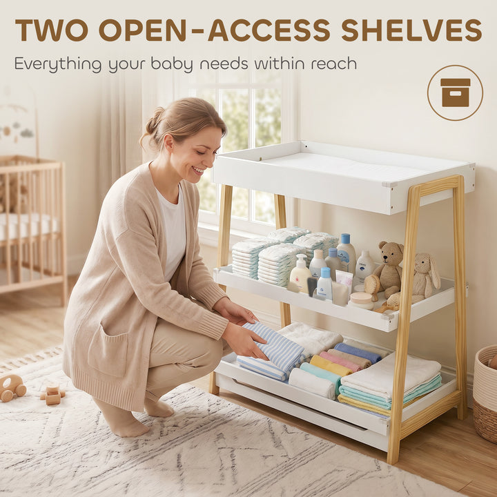 Baby Changing Table with 2 Storage Shelves, Nursery Diaper Changing Un