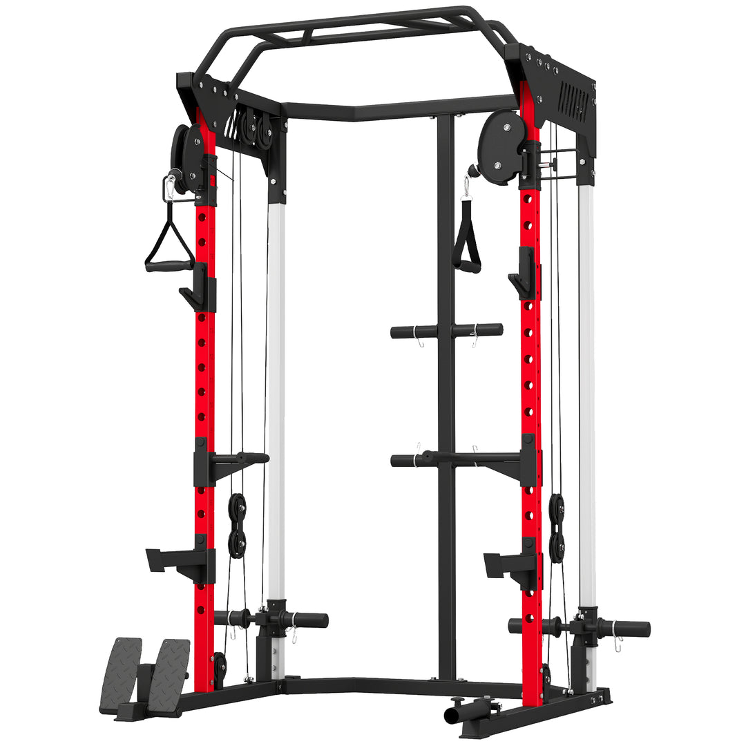 Power Cage, Power Rack with Adjustable Cable Pulley System, Pull-Up