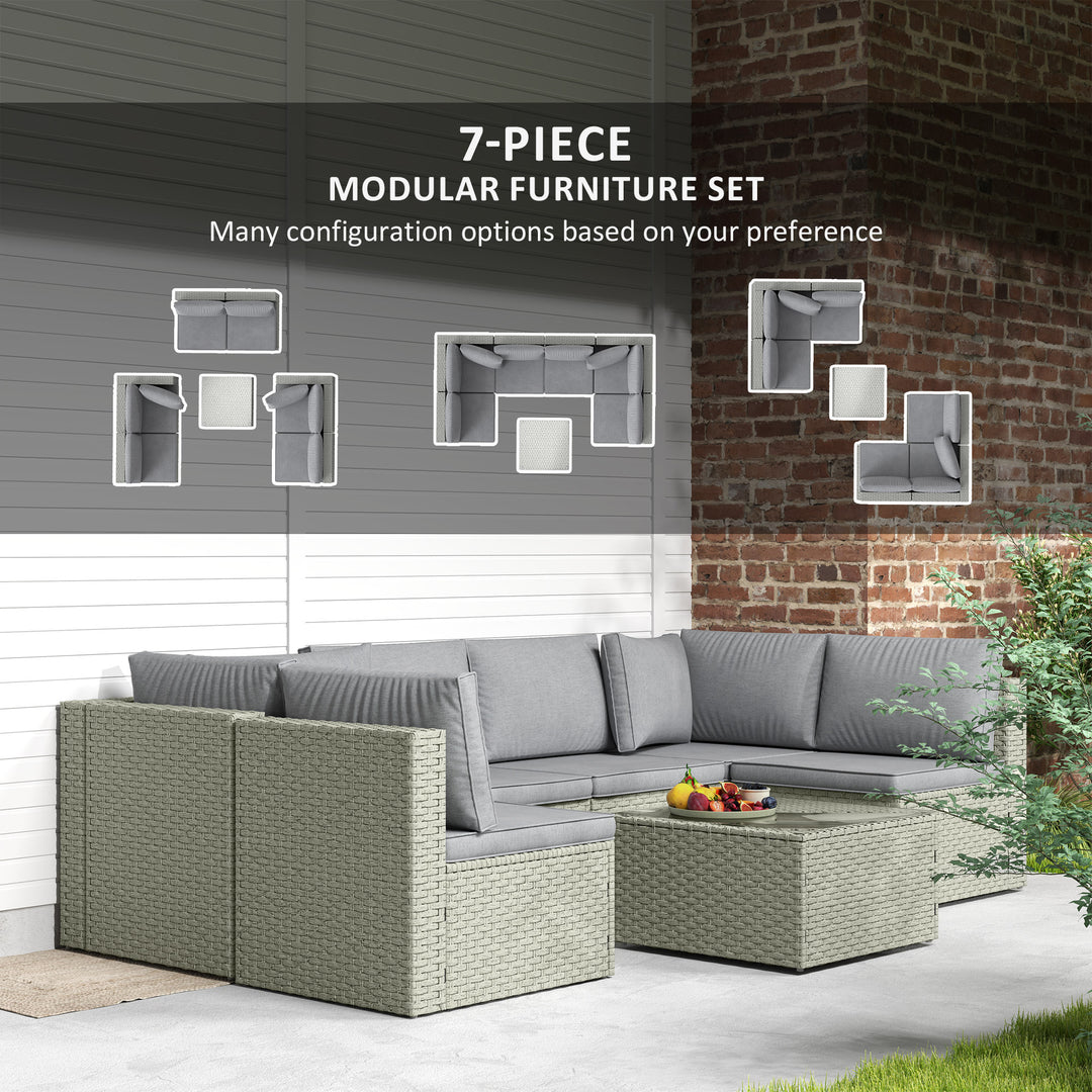 Seven-Piece Modular Rattan Set - Light Brown