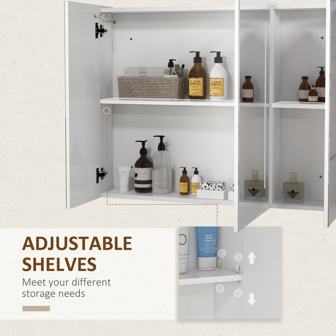 Bathroom Mirror Cabinet with Light, Bathroom Storage Cupboard with USB Charge, Adjustable Shelf, 90x15x70cm, White