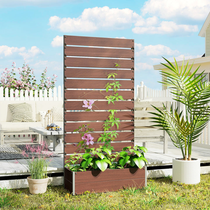 Raised Bed for Garden, Planter with Trellis for Climbing Plants, Vines, Planter Box with Drainage Gap