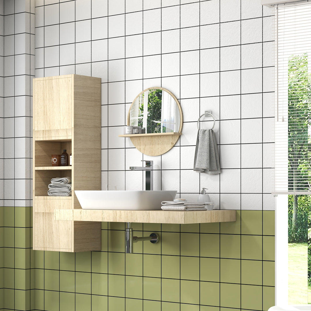 45cm Round Home Mirror, with Shelf - Natural Wood Effect