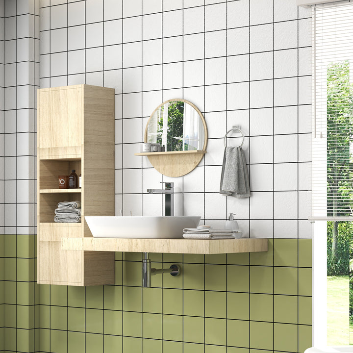 45cm Round Home Mirror, with Shelf - Natural Wood Effect