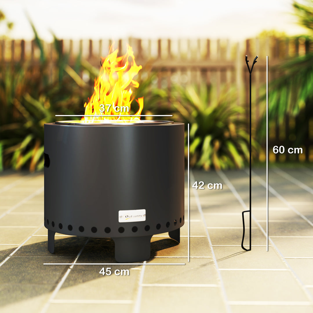 Smokeless Steel Fire Pit, with Poker - Grey