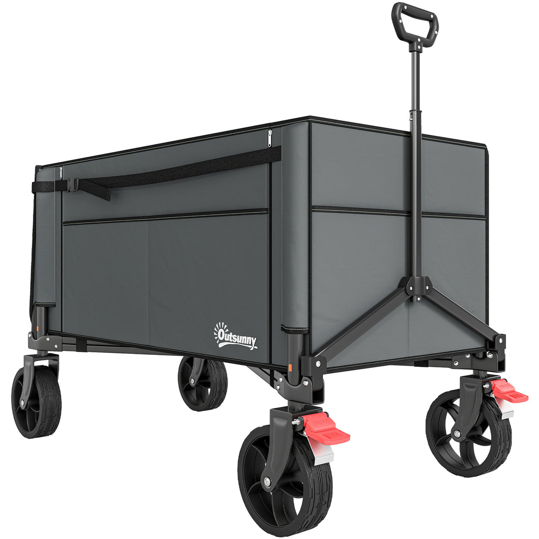 Festival Trolley on Wheels, 150L Folding Camping Trolley Cart with Openable Sides, Adjustable Handle and Brakes for Shopping Beach Garden Fishing, Grey
