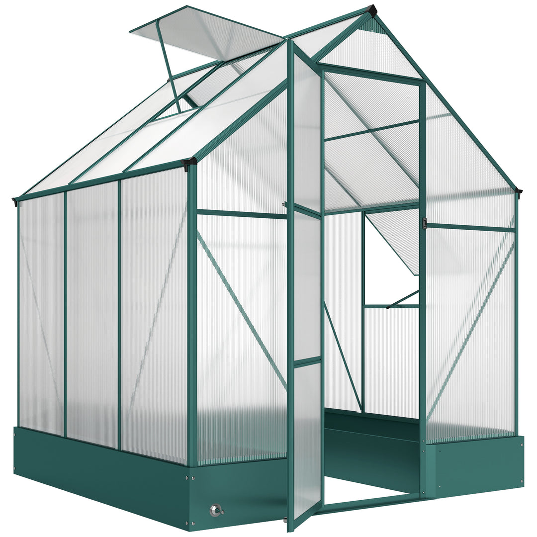 MCL 6x6 FT Polycarbonate Greenhouse with Base and Raised Bed, Walk-in Greenhouse with Aluminium Frame, Temperature Controlled Window, Foundation for Plants, Flowers, Vegetable