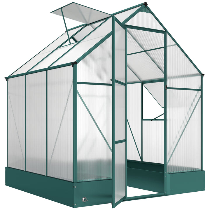 MCL 6x6 FT Polycarbonate Greenhouse with Base and Raised Bed, Walk-in Greenhouse with Aluminium Frame, Temperature Controlled Window, Foundation for Plants, Flowers, Vegetable