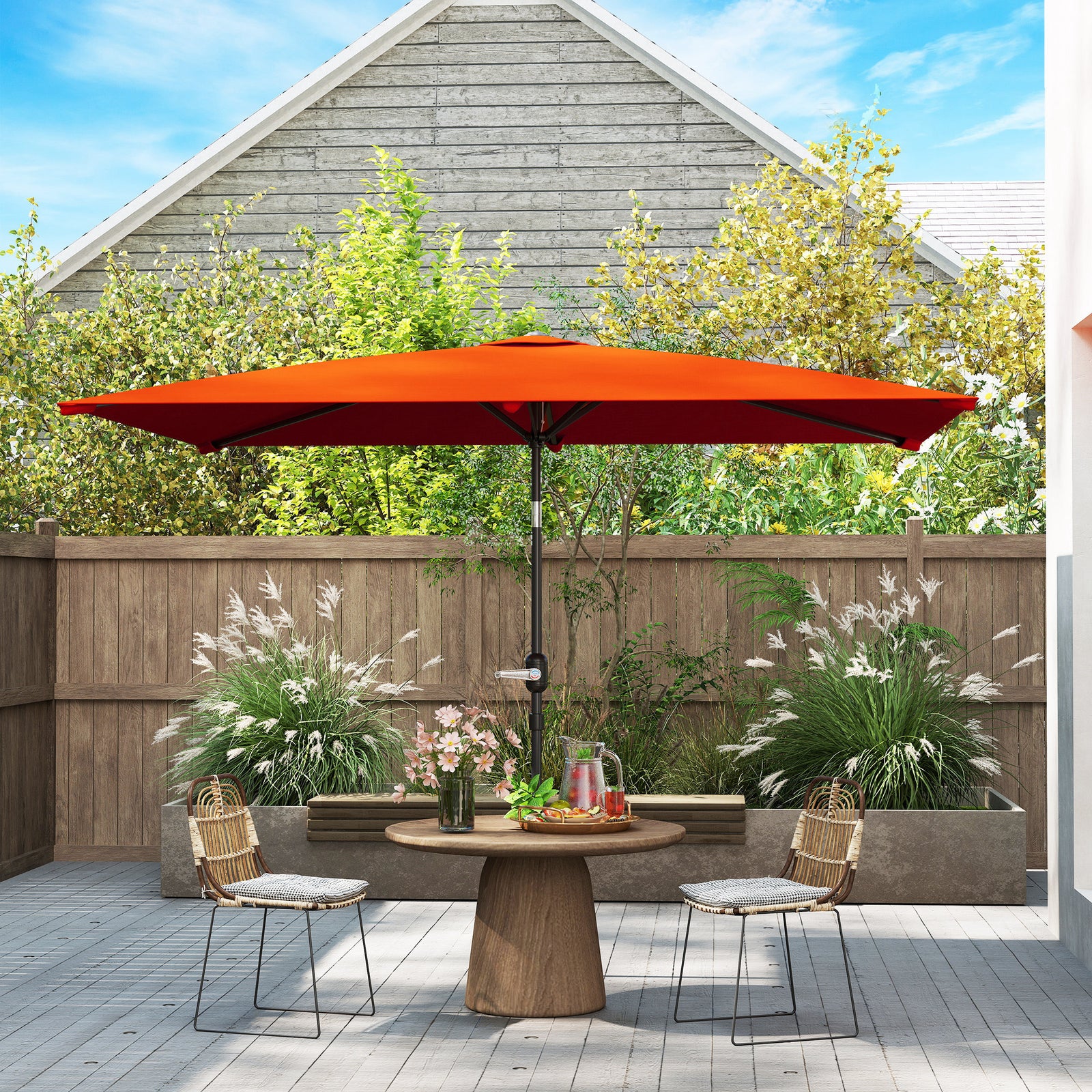3x2m Patio Parasol Garden Umbrellas Canopy with Aluminium Tilt Crank Rectangular Sun Shade Steel, Orange