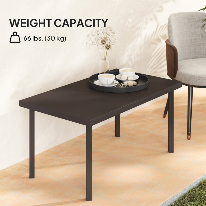 Metal Garden Coffee Table, Rectangular Outdoor Side Table with Woodgrain Tabletop, Foot Pads for Outside, Garden, Balcony, Porch, 95 x 55 x 46cm, Brown
