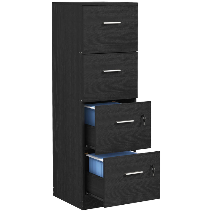 Four-Drawer Lockable Filing Cabinet - Black Wood Effect