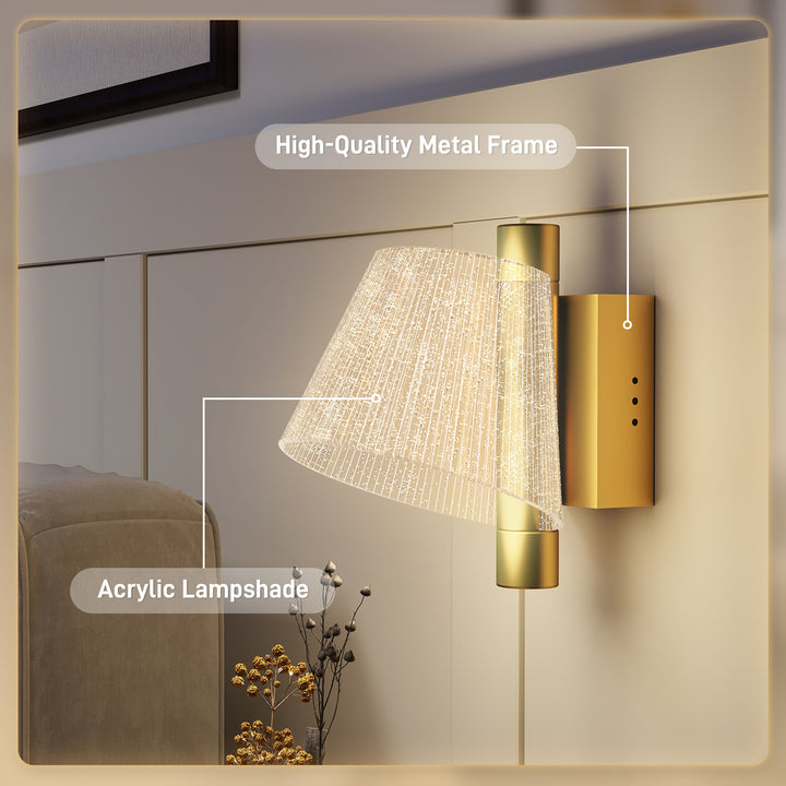 Led Wall Lamp 2 Pack, 5W Modern Indoor Starry Wall Light, Colour Temperature Adjustable 3000K/4000K/6500K, for Bedroom, Living Room, Hallway, Stairs, Gold Tone